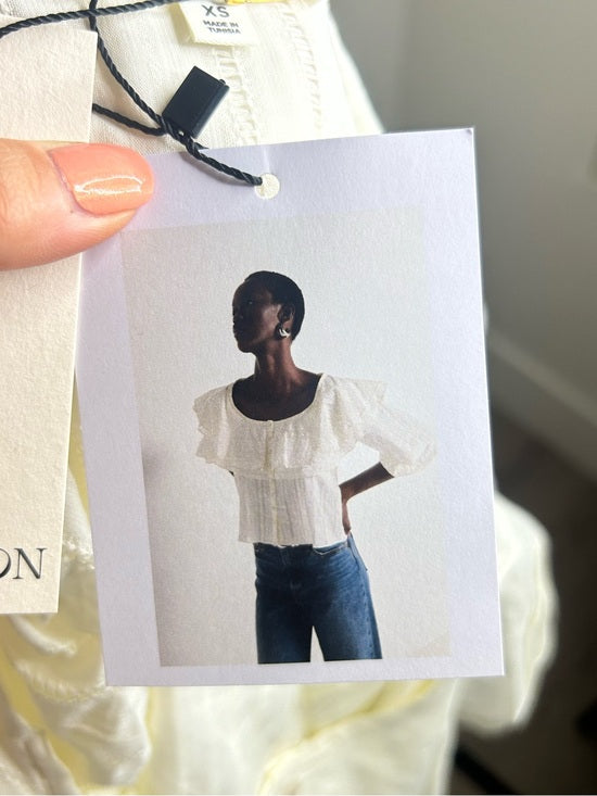 Nation LA 100% Cotton Sandra Ruffle Lightweight Peasant Blouse in Cream