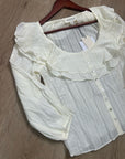 Nation LA 100% Cotton Sandra Ruffle Lightweight Peasant Blouse in Cream