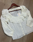 Nation LA 100% Cotton Sandra Ruffle Lightweight Peasant Blouse in Cream