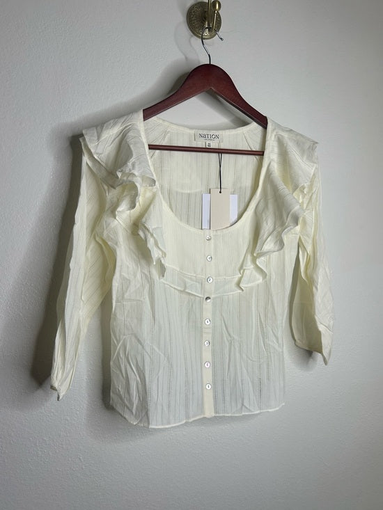 Nation LA 100% Cotton Sandra Ruffle Lightweight Peasant Blouse in Cream