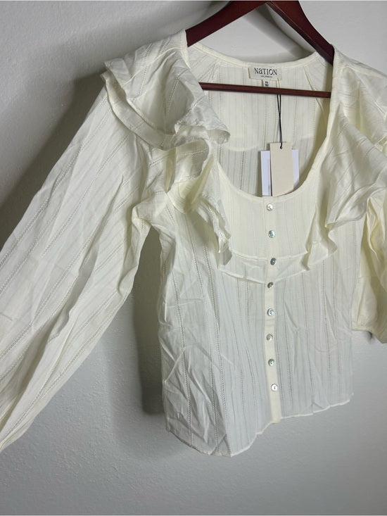 Nation LA 100% Cotton Sandra Ruffle Lightweight Peasant Blouse in Cream