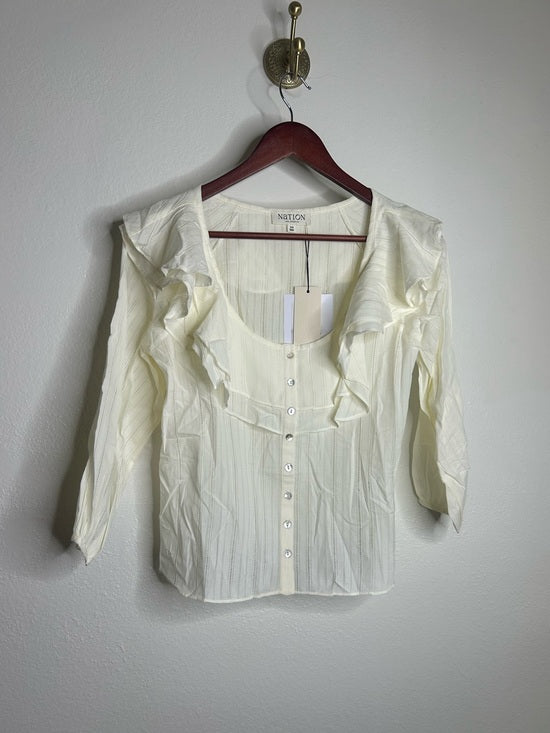Nation LA 100% Cotton Sandra Ruffle Lightweight Peasant Blouse in Cream