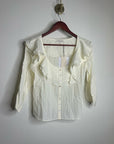Nation LA 100% Cotton Sandra Ruffle Lightweight Peasant Blouse in Cream