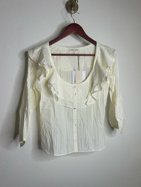 Nation LA 100% Cotton Sandra Ruffle Lightweight Peasant Blouse in Cream