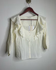 Nation LA 100% Cotton Sandra Ruffle Lightweight Peasant Blouse in Cream