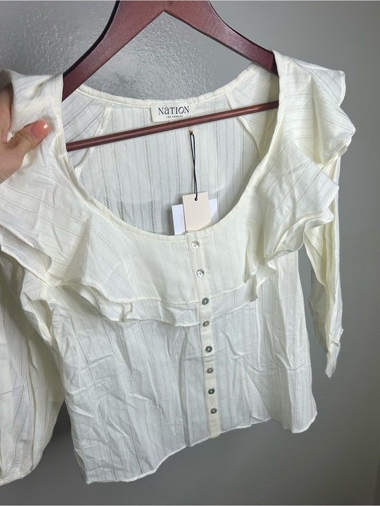 Nation LA 100% Cotton Sandra Ruffle Lightweight Peasant Blouse in Cream