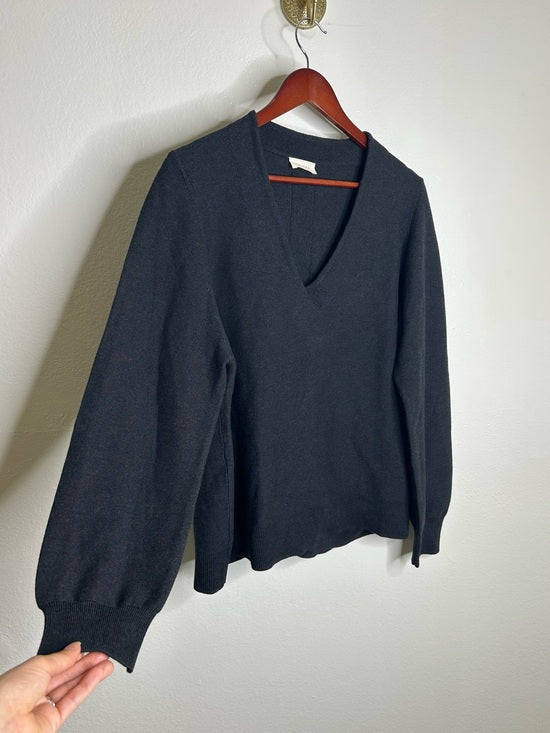 poetry POETRY 100% Organic Cotton Charcoal Gray V - Neck Textured Knit Sweater - Cotton