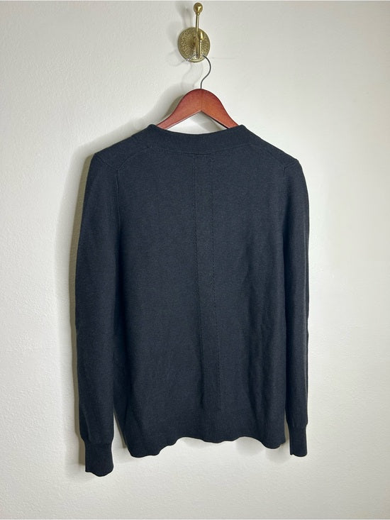 POETRY 100% Organic Cotton Charcoal Gray V - Neck Textured Knit Sweater