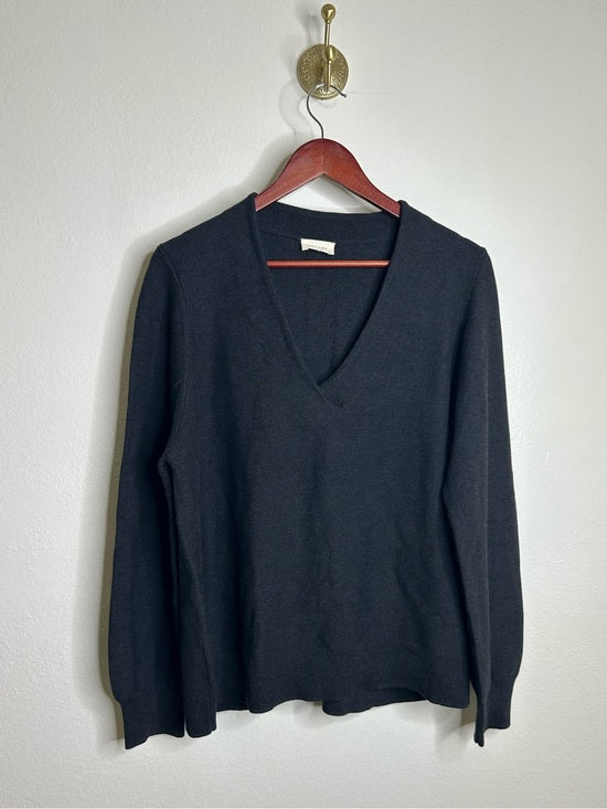 POETRY 100% Organic Cotton Charcoal Gray V - Neck Textured Knit Sweater