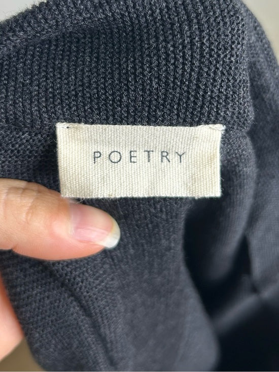 POETRY 100% Organic Cotton Charcoal Gray V - Neck Textured Knit Sweater
