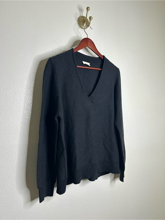 poetry POETRY 100% Organic Cotton Charcoal Gray V - Neck Textured Knit Sweater - Cotton