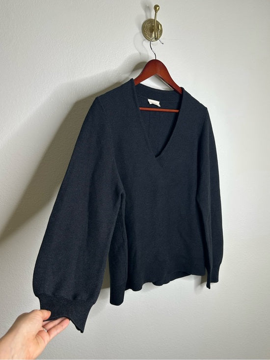 poetry POETRY 100% Organic Cotton Charcoal Gray V - Neck Textured Knit Sweater - Cotton