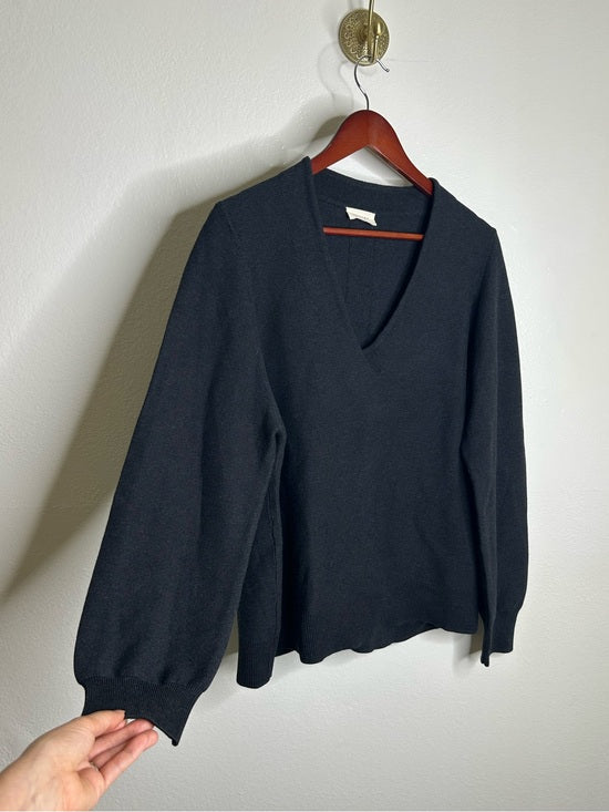 poetry POETRY 100% Organic Cotton Charcoal Gray V - Neck Textured Knit Sweater - Cotton