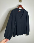 POETRY 100% Organic Cotton Charcoal Gray V - Neck Textured Knit Sweater