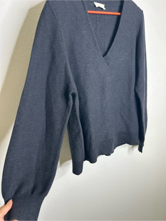 POETRY 100% Organic Cotton Charcoal Gray V - Neck Textured Knit Sweater