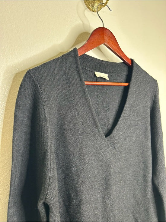 POETRY 100% Organic Cotton Charcoal Gray V - Neck Textured Knit Sweater