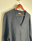POETRY 100% Organic Cotton Charcoal Gray V - Neck Textured Knit Sweater