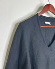 POETRY 100% Organic Cotton Charcoal Gray V - Neck Textured Knit Sweater