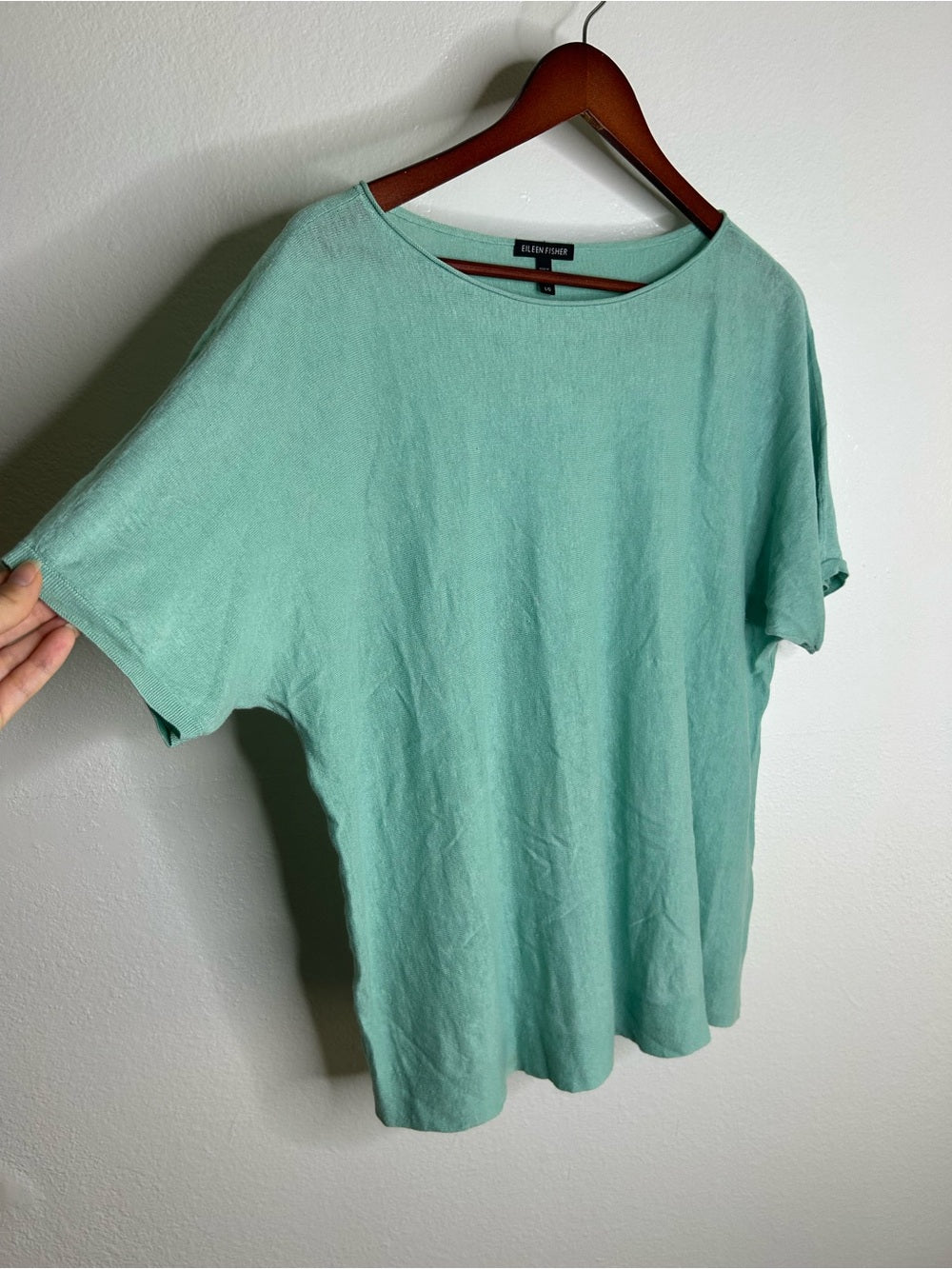 Eileen Fisher Eileen Fisher Organic Linen Cotton Teal Blue Short Sleeve Knit Top - Linen, Cotton