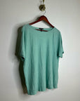 Eileen Fisher Organic Linen Cotton Teal Blue Short Sleeve Knit Top