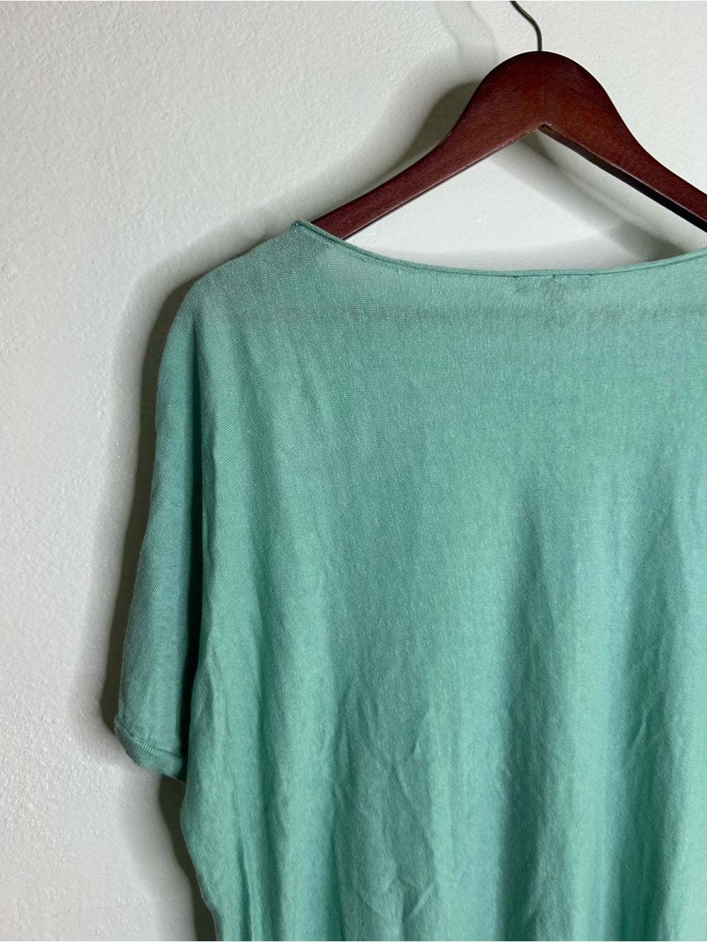 Eileen Fisher Organic Linen Cotton Teal Blue Short Sleeve Knit Top