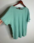 Eileen Fisher Organic Linen Cotton Teal Blue Short Sleeve Knit Top