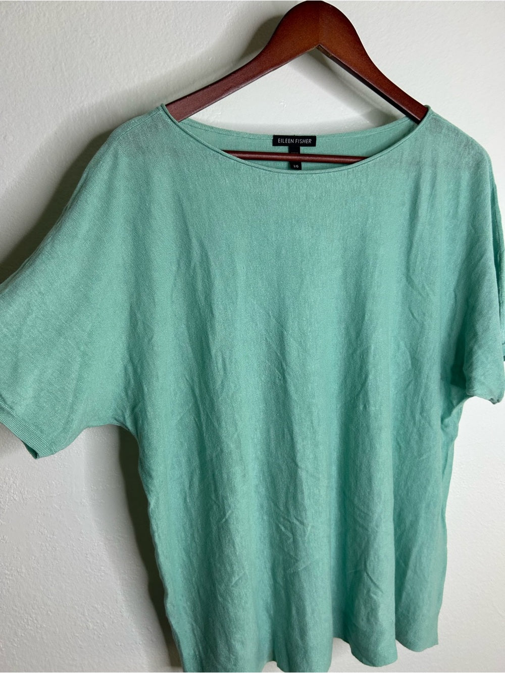 Eileen Fisher Eileen Fisher Organic Linen Cotton Teal Blue Short Sleeve Knit Top - Linen, Cotton