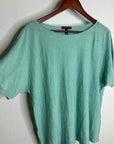 Eileen Fisher Organic Linen Cotton Teal Blue Short Sleeve Knit Top