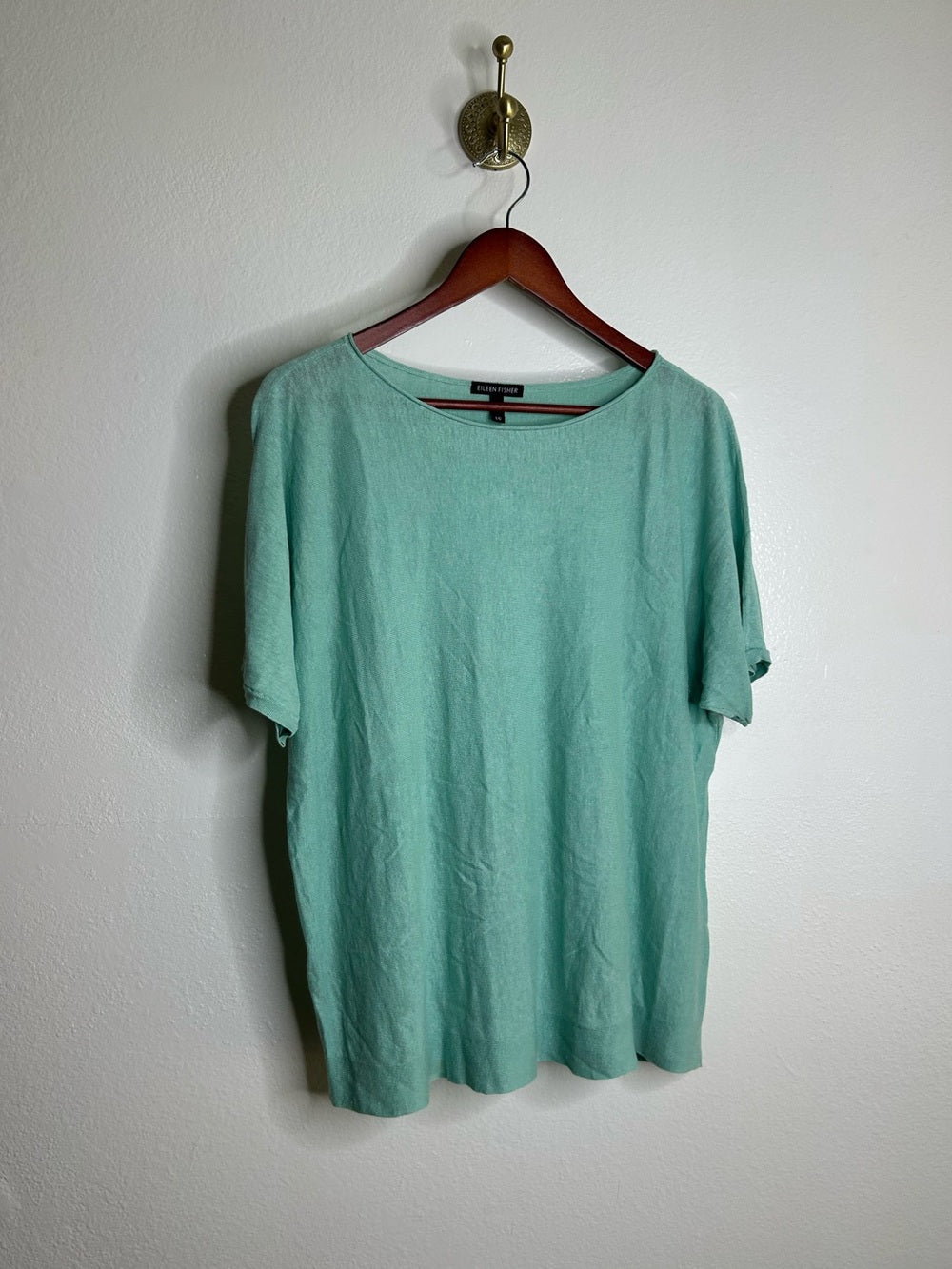 Eileen Fisher Eileen Fisher Organic Linen Cotton Teal Blue Short Sleeve Knit Top - Linen, Cotton