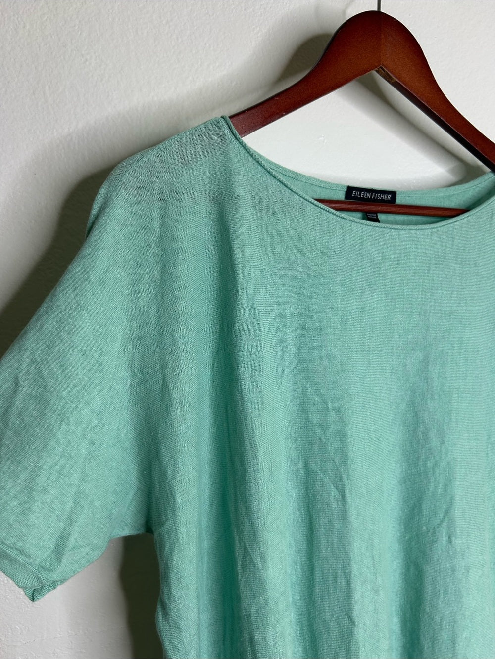 Eileen Fisher Organic Linen Cotton Teal Blue Short Sleeve Knit Top