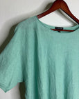 Eileen Fisher Organic Linen Cotton Teal Blue Short Sleeve Knit Top