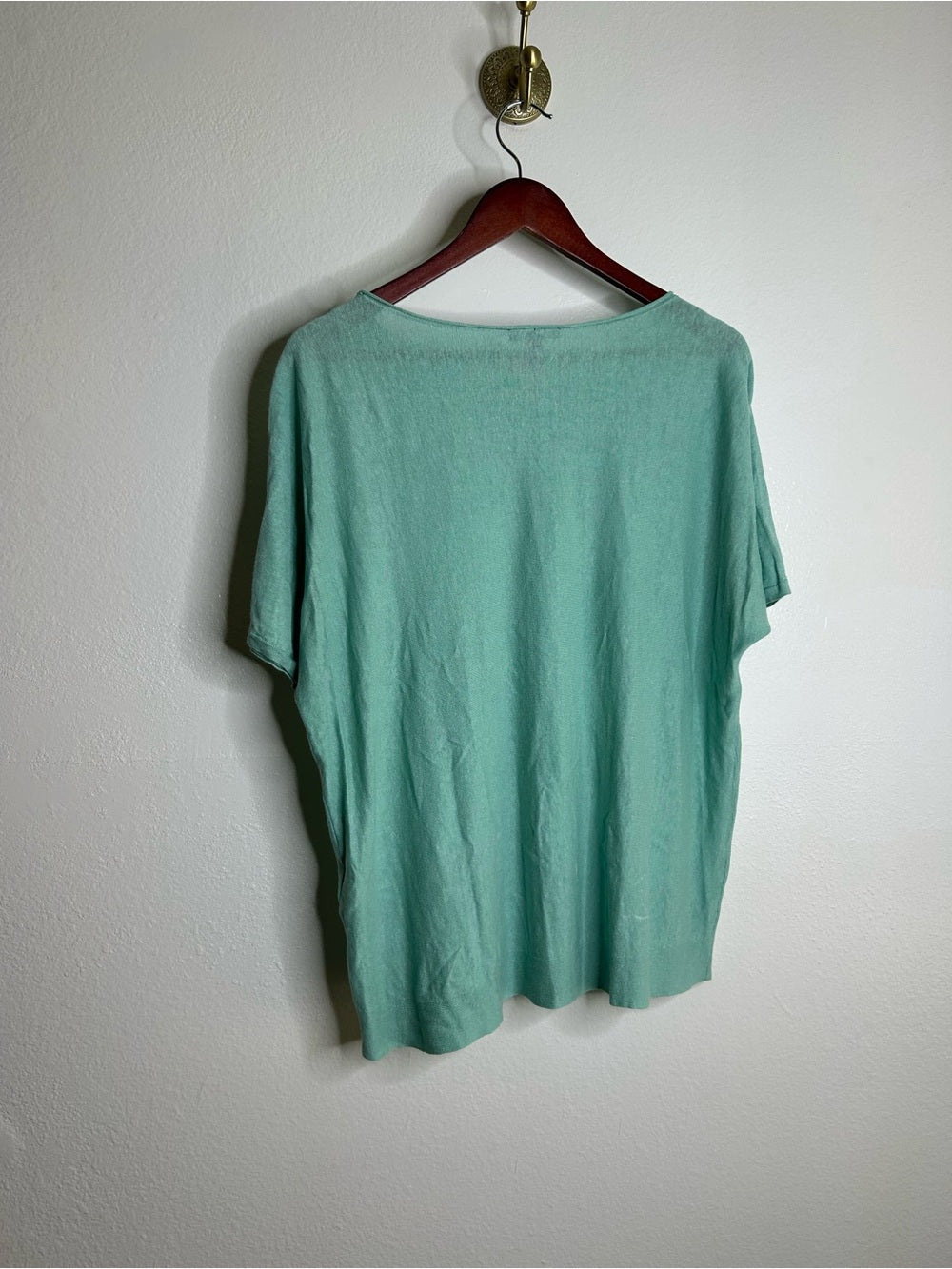 Eileen Fisher Organic Linen Cotton Teal Blue Short Sleeve Knit Top