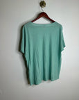 Eileen Fisher Organic Linen Cotton Teal Blue Short Sleeve Knit Top