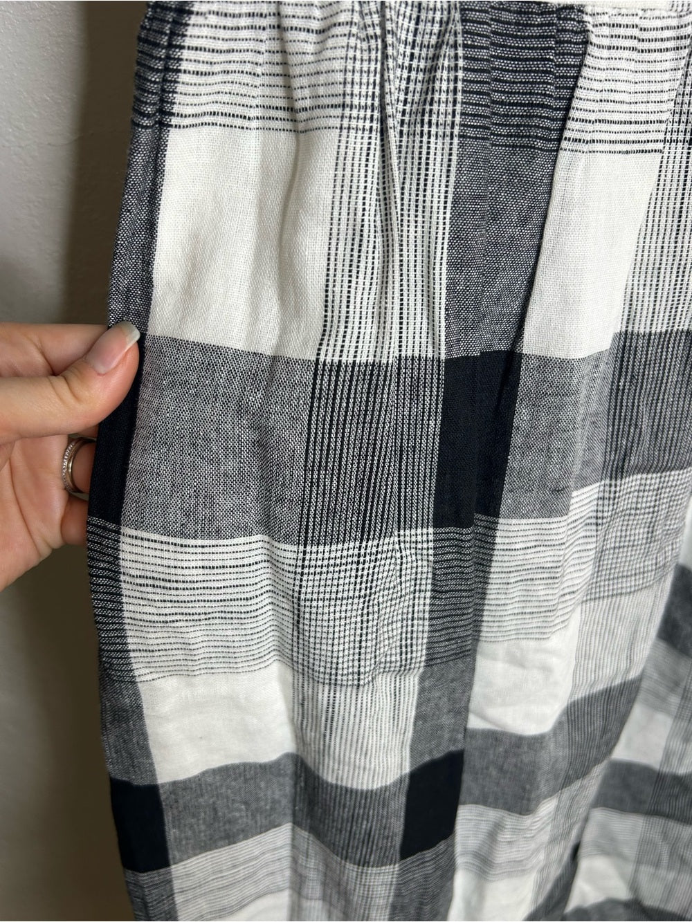 Piper &amp; Scoot Hemp Cotton Black White Checkered Midi Dress Short Sleeve