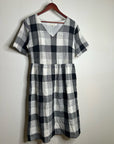 Piper & Scoot Hemp Cotton Black White Checkered Midi Dress Short Sleeve