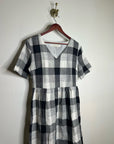 Piper & Scoot Hemp Cotton Black White Checkered Midi Dress Short Sleeve