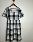 Piper & Scoot Hemp Cotton Black White Checkered Midi Dress Short Sleeve