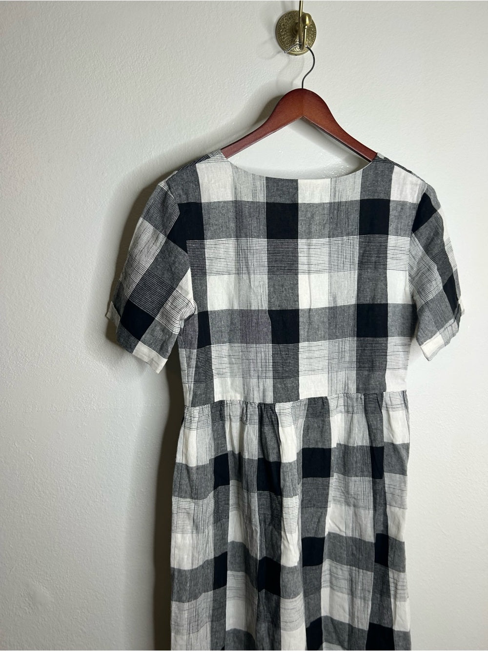 Piper &amp;amp; Scoot Piper &amp;amp; Scoot Hemp Cotton Black White Checkered Midi Dress Short Sleeve - Cotton, Hemp