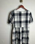 Piper & Scoot Hemp Cotton Black White Checkered Midi Dress Short Sleeve
