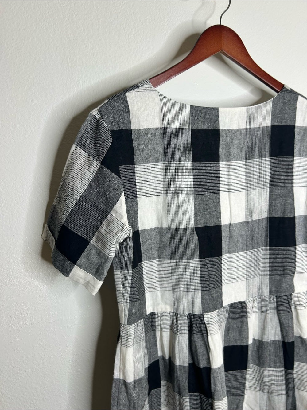 Piper &amp; Scoot Hemp Cotton Black White Checkered Midi Dress Short Sleeve