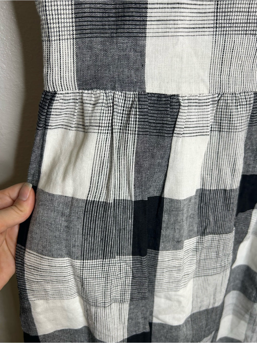 Piper &amp; Scoot Hemp Cotton Black White Checkered Midi Dress Short Sleeve