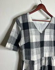 Piper & Scoot Hemp Cotton Black White Checkered Midi Dress Short Sleeve