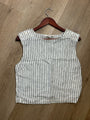 Nation LA 100% Linen White Blue Striped Cropped Tank Top Shell Button Detail
