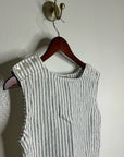 Nation LA 100% Linen White Blue Striped Cropped Tank Top Shell Button Detail