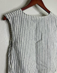 Nation LA 100% Linen White Blue Striped Cropped Tank Top Shell Button Detail