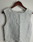 Nation LA 100% Linen White Blue Striped Cropped Tank Top Shell Button Detail