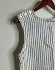 Nation LA 100% Linen White Blue Striped Cropped Tank Top Shell Button Detail