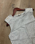Nation LA 100% Linen White Blue Striped Cropped Tank Top Shell Button Detail