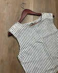 Nation LA 100% Linen White Blue Striped Cropped Tank Top Shell Button Detail