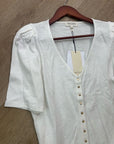 Nation LA 100% Cotton Jen Gold Button Down Puff Sleeve Top in White